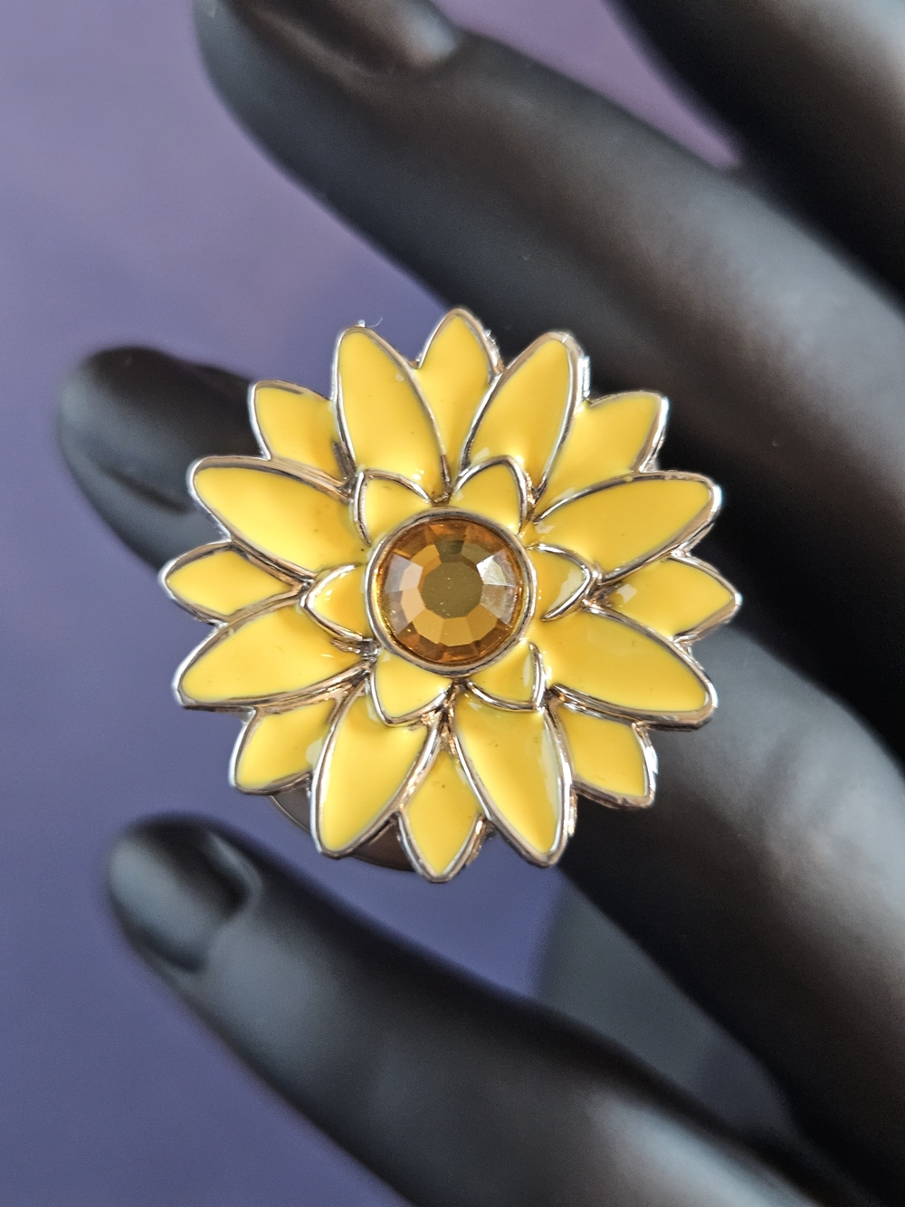 BWC Yellow Flower Enamel Watch Ring with Amber Crystal
